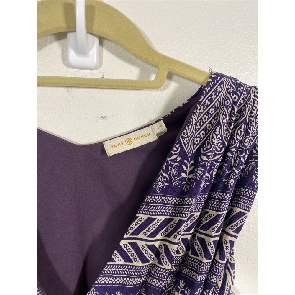Tory‎ Burch Womens Wrap Dress Sz L Geometric Sleeveless Flowy Boho Purple Y1 - Picture 2 of 6